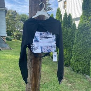 graphic crop top and black long sleeve set